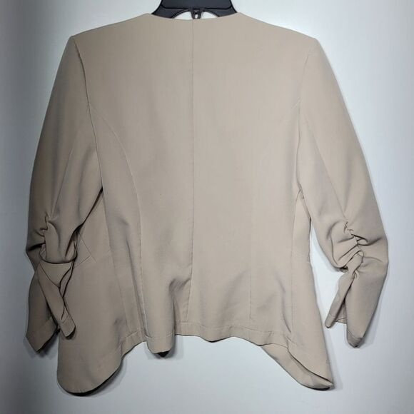 M HAUTE MONDE NEUTRAL STRETCH GATHERED SLEEVES OPEN BLAZER JACKET MEDIUM - Picture 4 of 4
